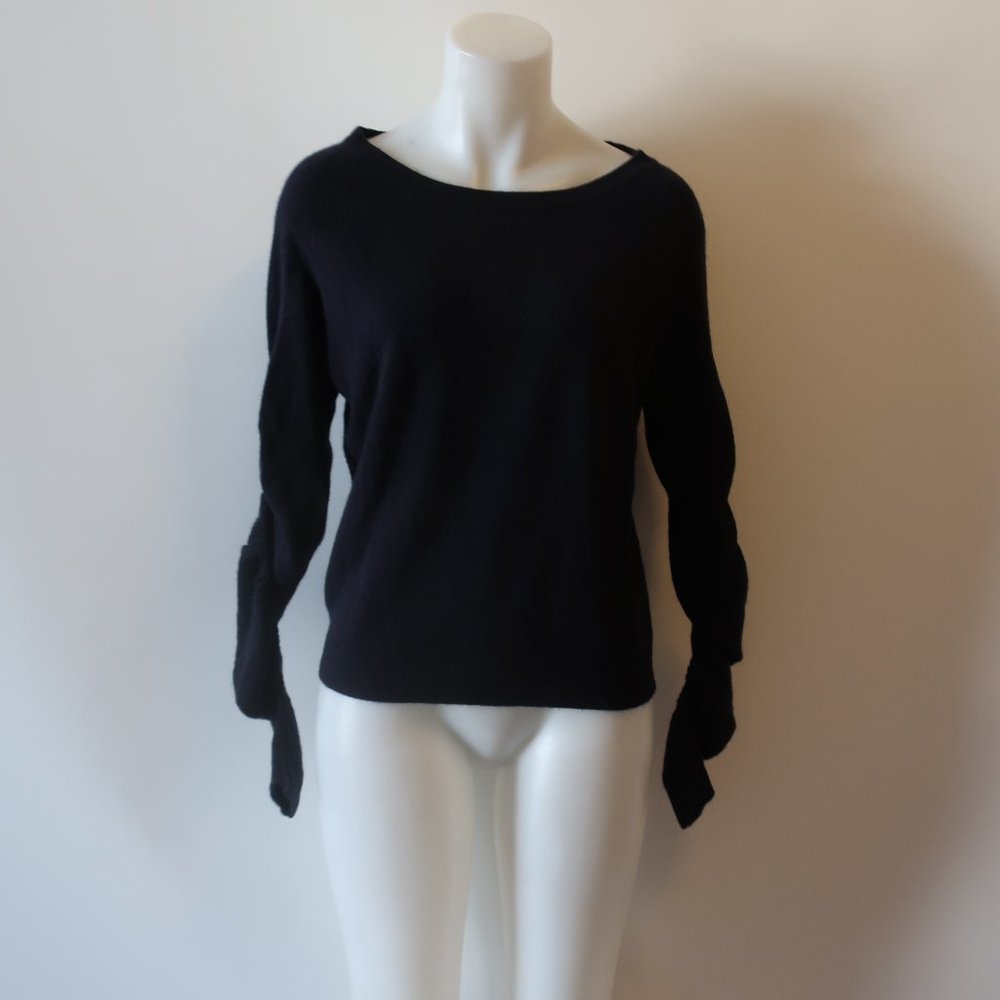 ROI BLACK SHIRRED SLEEVE CASHMERE SWEATER XXS *